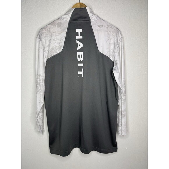 Habit White Gray Real Tree Fishing 1/4 Zip Pullover Mens Size Medium - READ - Picture 9 of 16